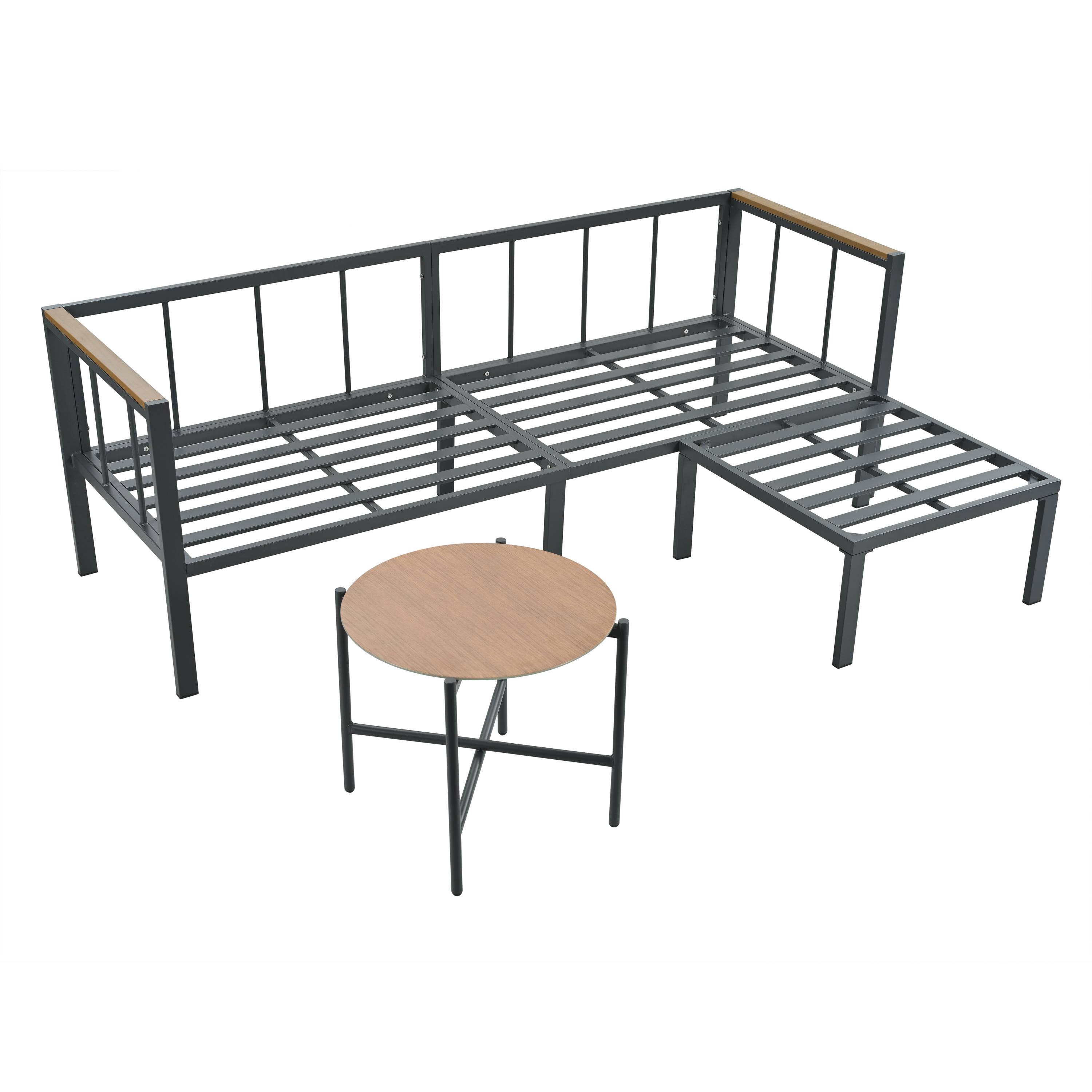 Salon de Jardin avec Canapé d'angle Table Basse et Pouf pour terrasse Polyester Gris - Image 8