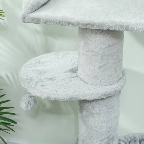 Arbre à Chat Griffoir Sisal Épais avec Hamac Niche et Plateforme Peluche Douce 104 cm Gris - ComfortXL Outdoor Living - Image 10