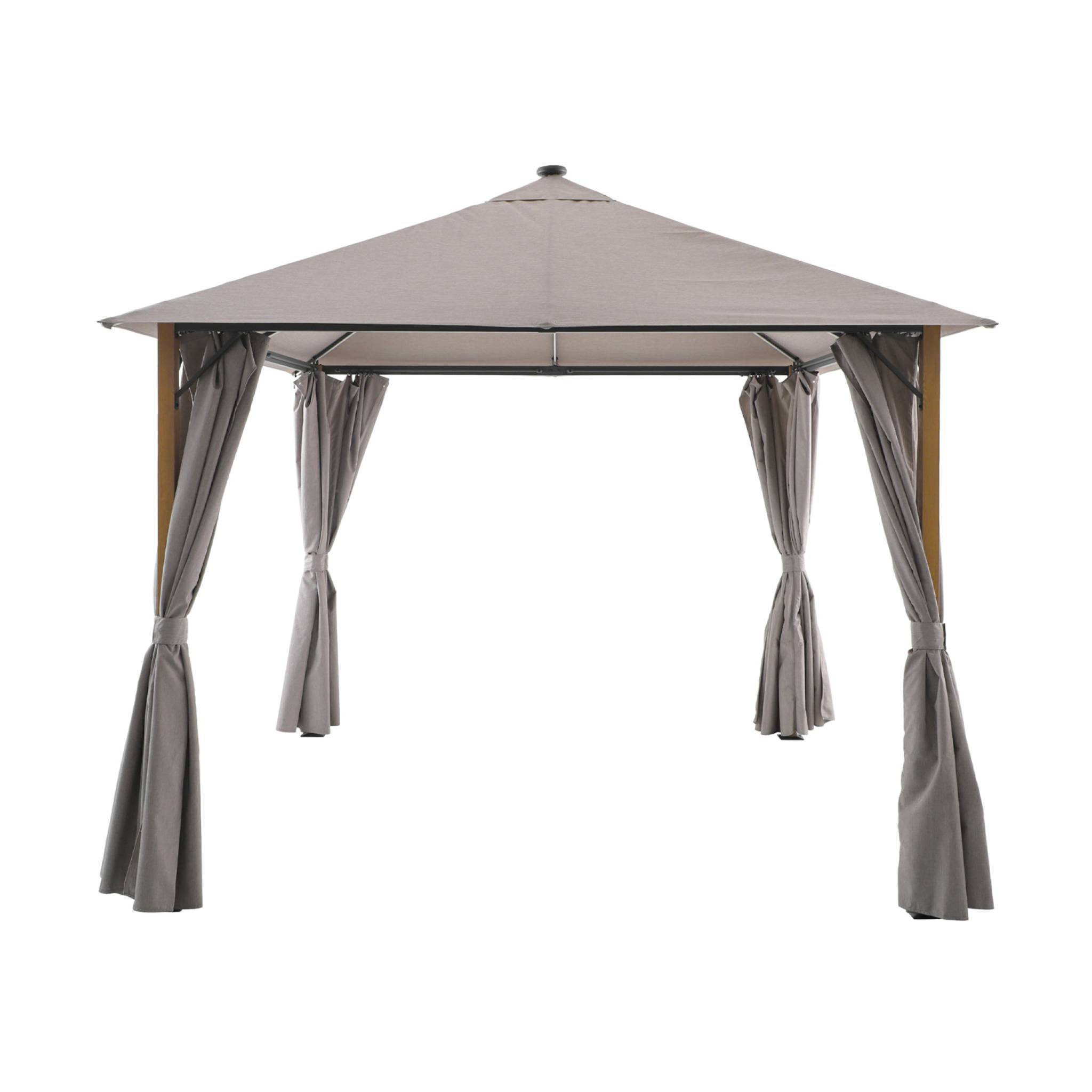 Tonnelle 3x3m aluminium effet bois avec rideaux et led beige - Veluna | sweeek - Image 4