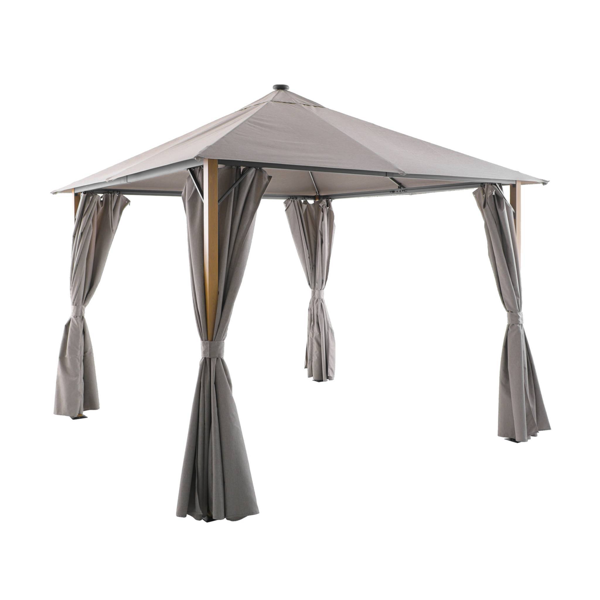Tonnelle 3x3m aluminium effet bois avec rideaux et led beige - Veluna | sweeek - Image 2