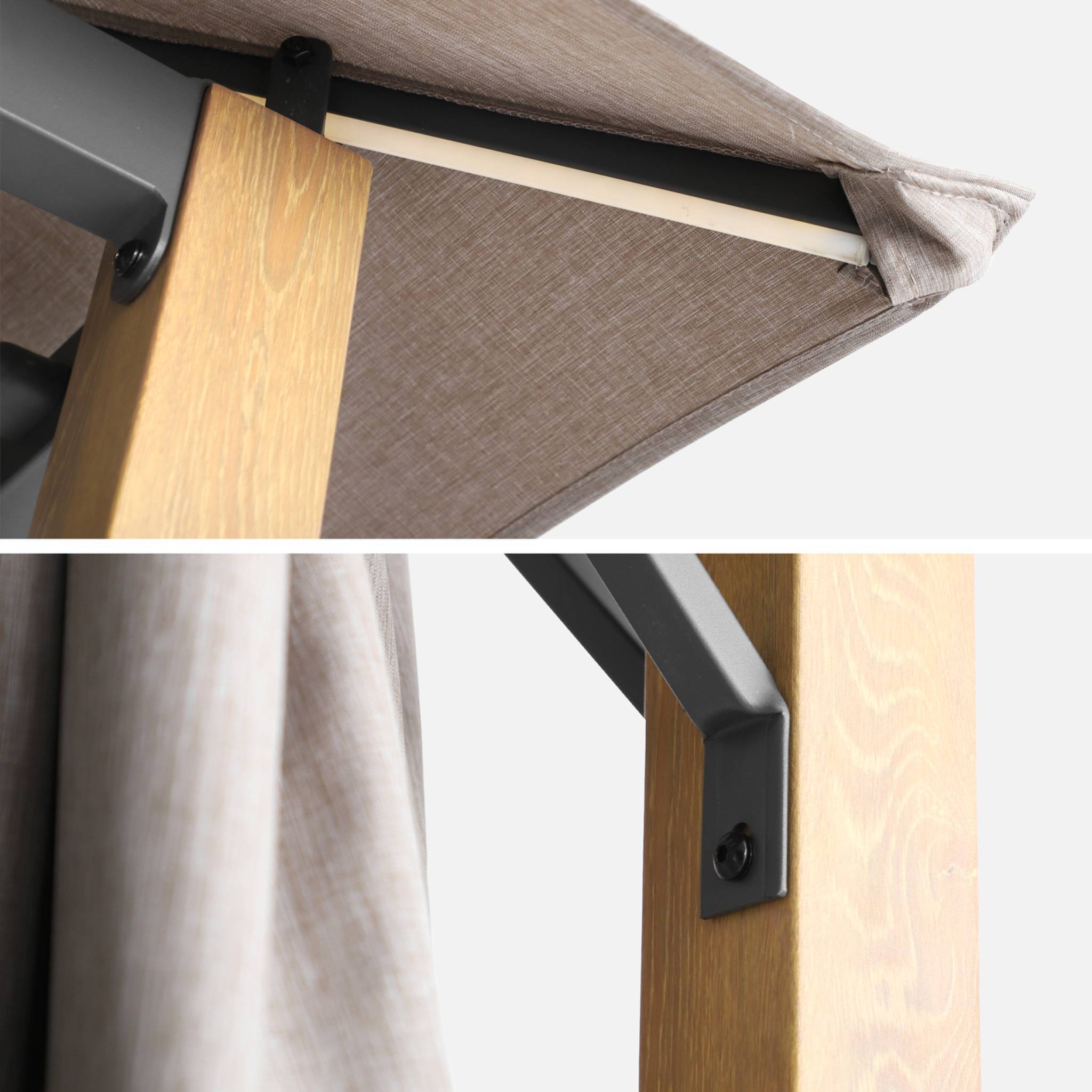 Tonnelle 3x3m aluminium effet bois avec rideaux et led beige - Veluna | sweeek - Image 6