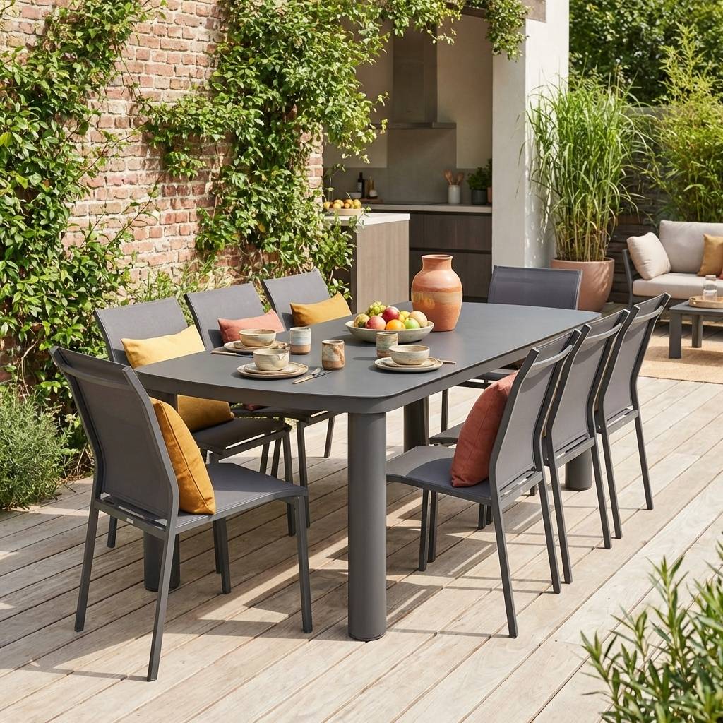 Table de jardin aluminium + 8 assises anthracite - Zaro / Buffalo | sweeek - Image 1