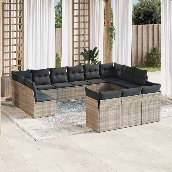 Canapé d'Angle de Jardin XXL 13 Places Poly Rotin Modulable pour Famille Nombreuse Gris Clair – ComfortXL Outdoor Living - Image 1