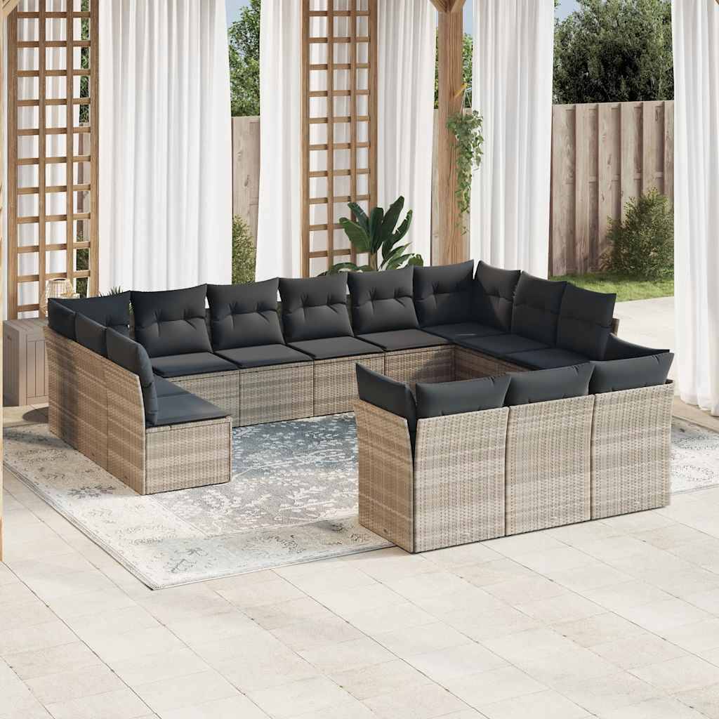 Canapé d'Angle de Jardin XXL 13 Places Poly Rotin Modulable pour Famille Nombreuse Gris Clair – ComfortXL Outdoor Living - Image 1