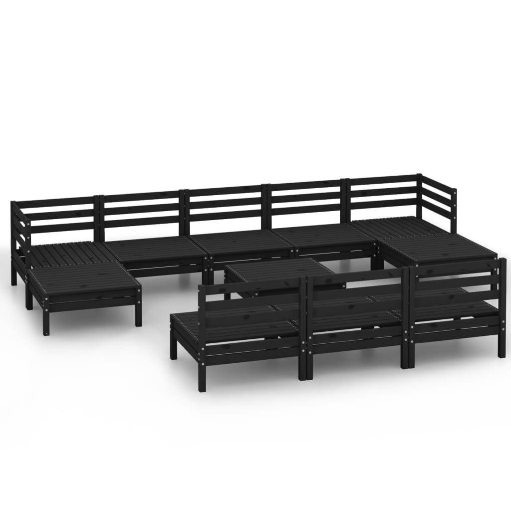 Helloshop26 - Salon de jardin meuble d'extérieur ensemble de mobilier 11 pièces noir bois de pin massif - Image 1