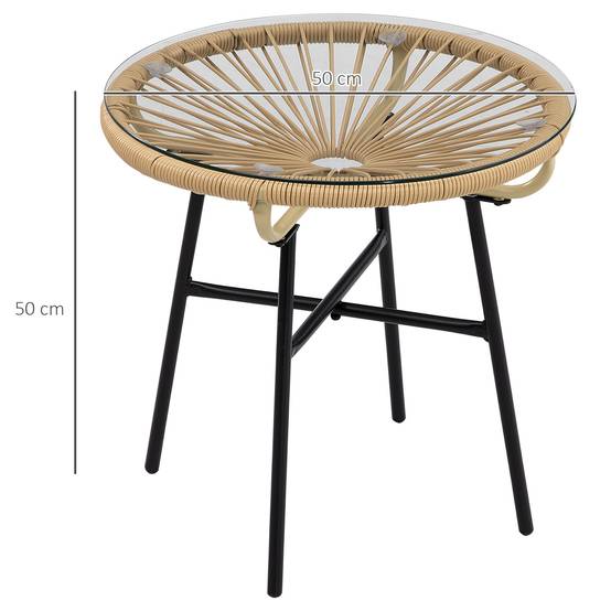 ComfortXL - Table basse de jardin ronde style bohème résine tressée verre trempé 50x50cm beige - ComfortXL Outdoor Living - Image 5