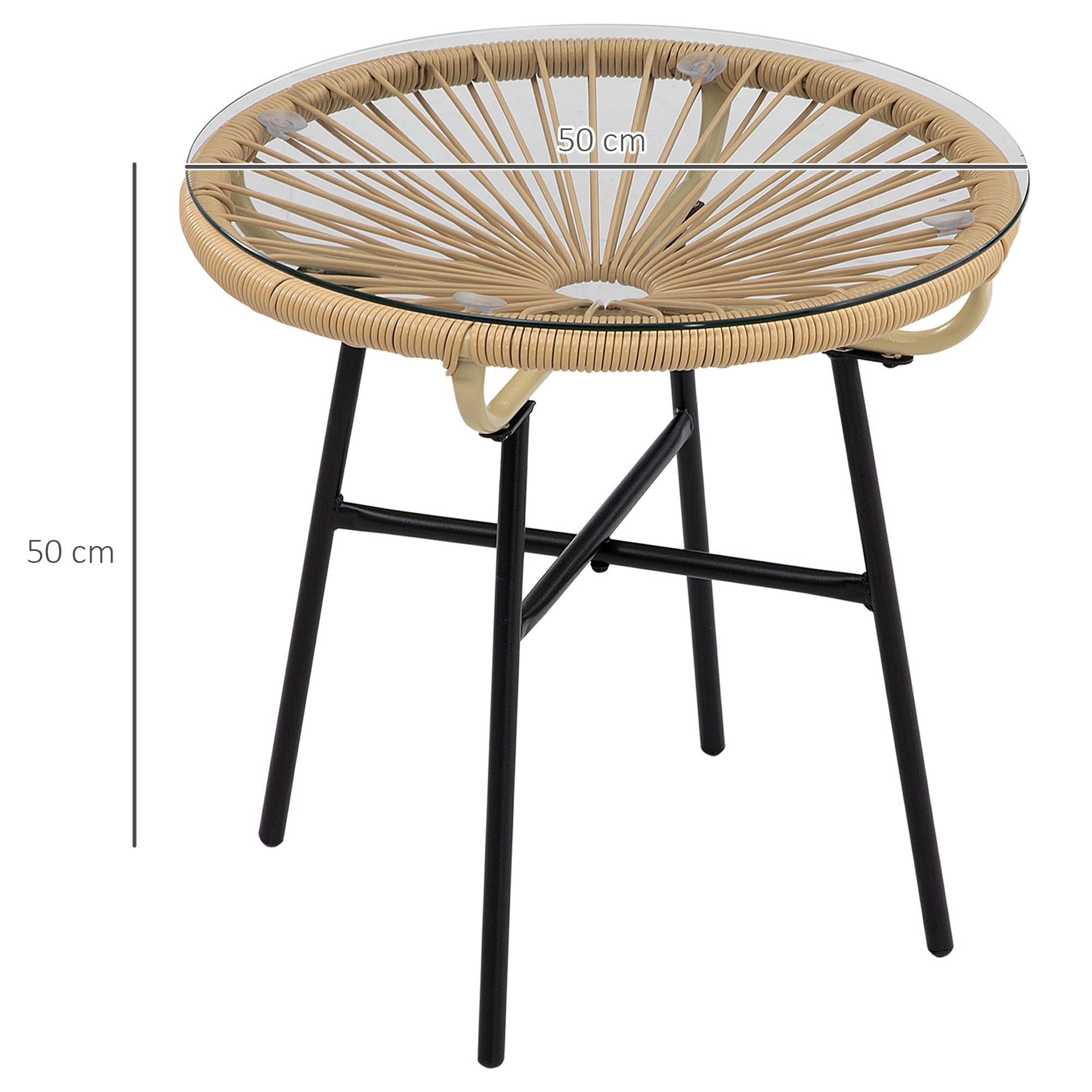 ComfortXL - Table basse de jardin ronde style bohème résine tressée verre trempé 50x50cm beige - ComfortXL Outdoor Living - Image 5