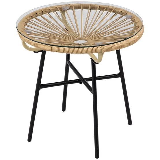 ComfortXL - Table basse de jardin ronde style bohème résine tressée verre trempé 50x50cm beige - ComfortXL Outdoor Living - Image 2