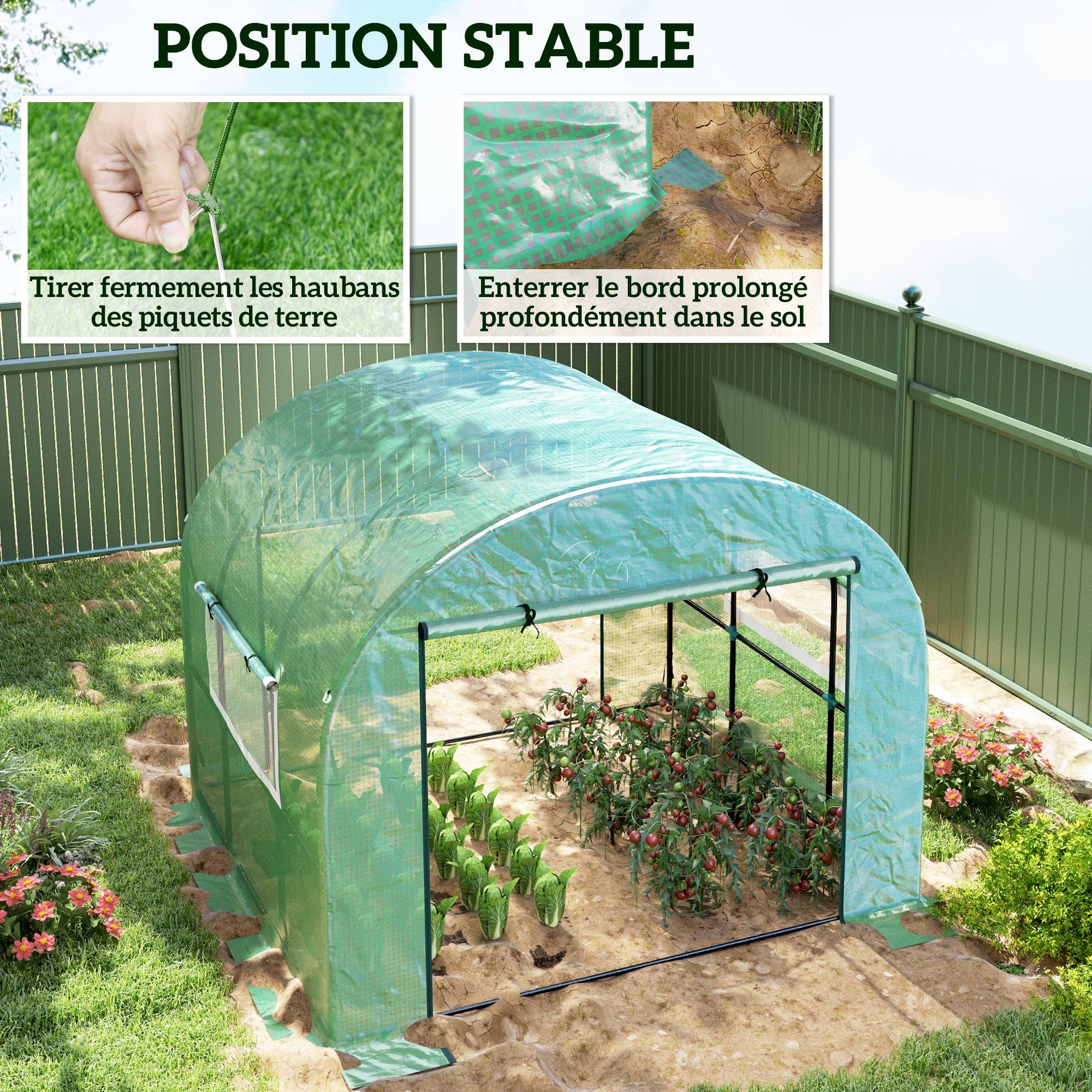 Outsunny - Serre tunnel de jardin 9m² - PE Haute densité 135 g/m² - 2 portes zippées 2 fenêtres en maille - vert - Outsunny - Image 8
