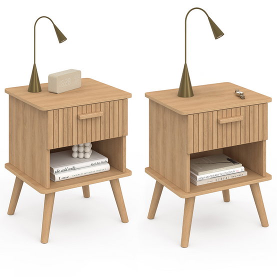 Lot de 2 tables de chevet JULIETTE 1 tiroir avec niche effet lattes tasseau bois - Image 2