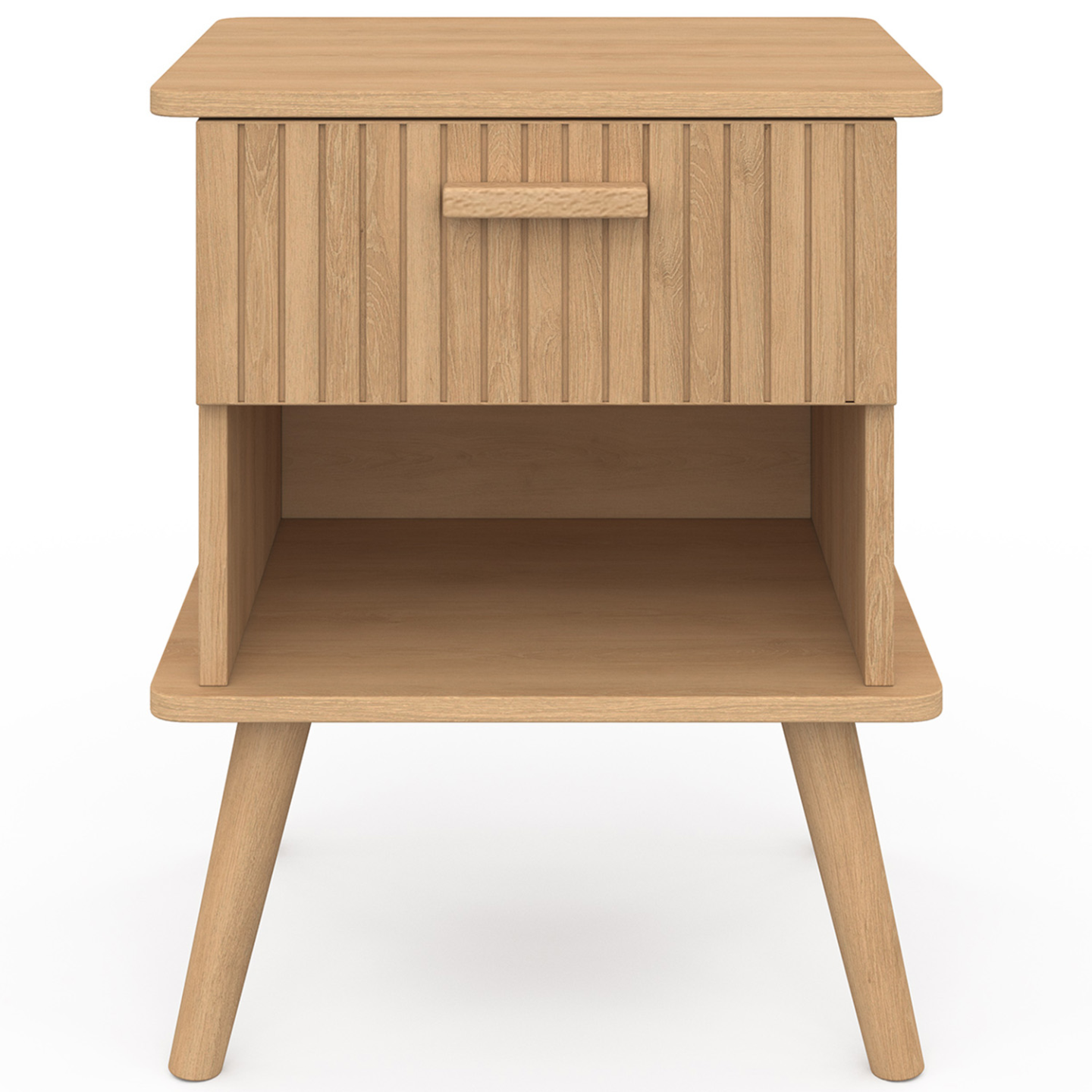 Lot de 2 tables de chevet JULIETTE 1 tiroir avec niche effet lattes tasseau bois - Image 3