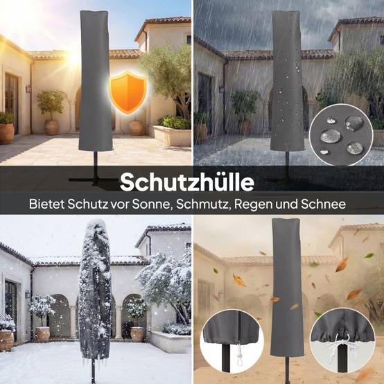 Parasol déporté métal jardin terrasse inclinable manivelle Ø295cm gris foncé - ComfortXL Outdoor Living - Image 5