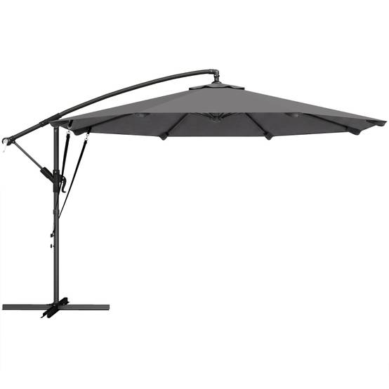 Parasol déporté métal jardin terrasse inclinable manivelle Ø295cm gris foncé - ComfortXL Outdoor Living - Image 2