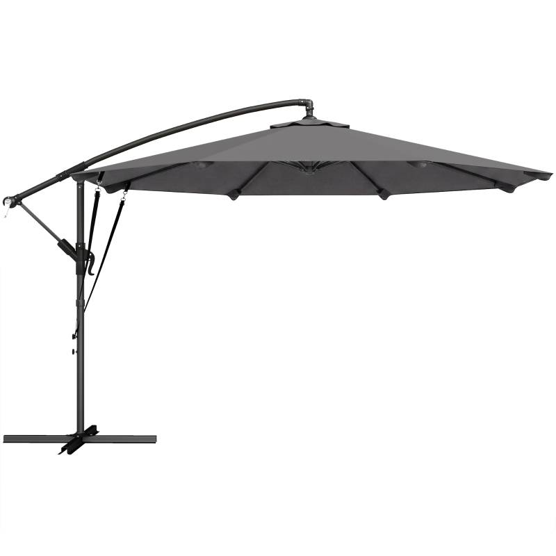 Parasol déporté métal jardin terrasse inclinable manivelle Ø295cm gris foncé - ComfortXL Outdoor Living - Image 2