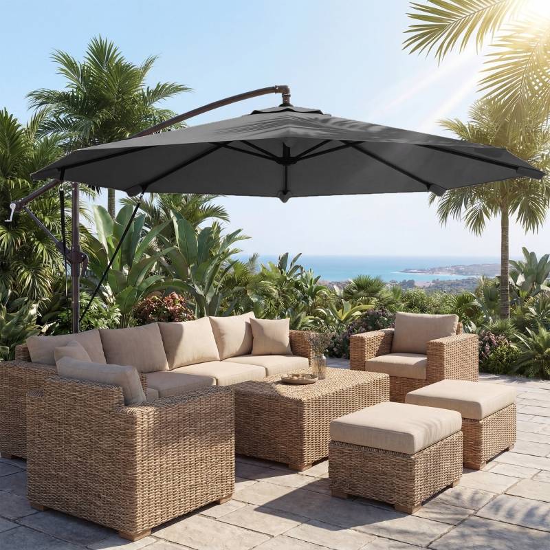 Parasol déporté métal jardin terrasse inclinable manivelle Ø295cm gris foncé - ComfortXL Outdoor Living - Image 1