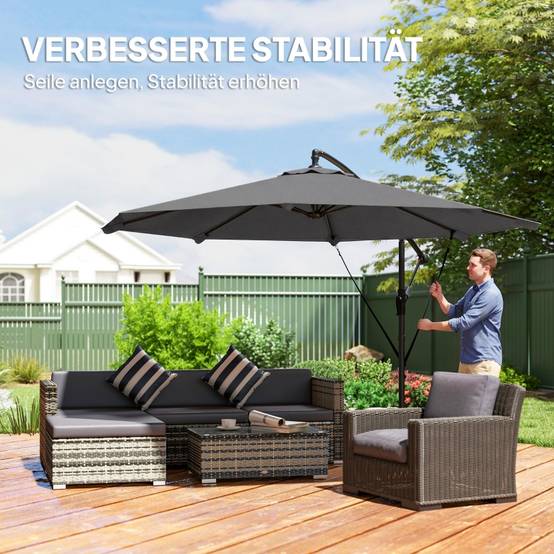 Parasol déporté métal jardin terrasse inclinable manivelle Ø295cm gris foncé - ComfortXL Outdoor Living - Image 4