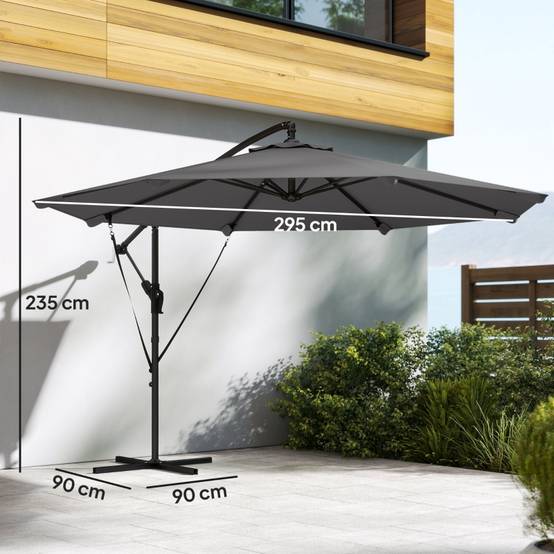 Parasol déporté métal jardin terrasse inclinable manivelle Ø295cm gris foncé - ComfortXL Outdoor Living - Image 3