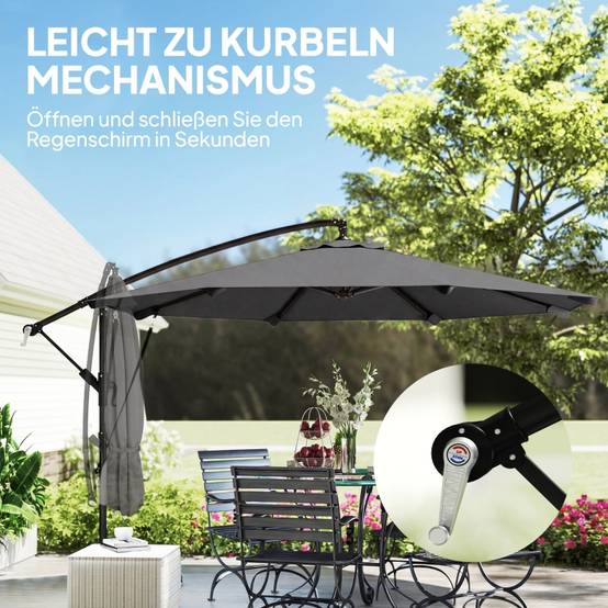 Parasol déporté métal jardin terrasse inclinable manivelle Ø295cm gris foncé - ComfortXL Outdoor Living - Image 7