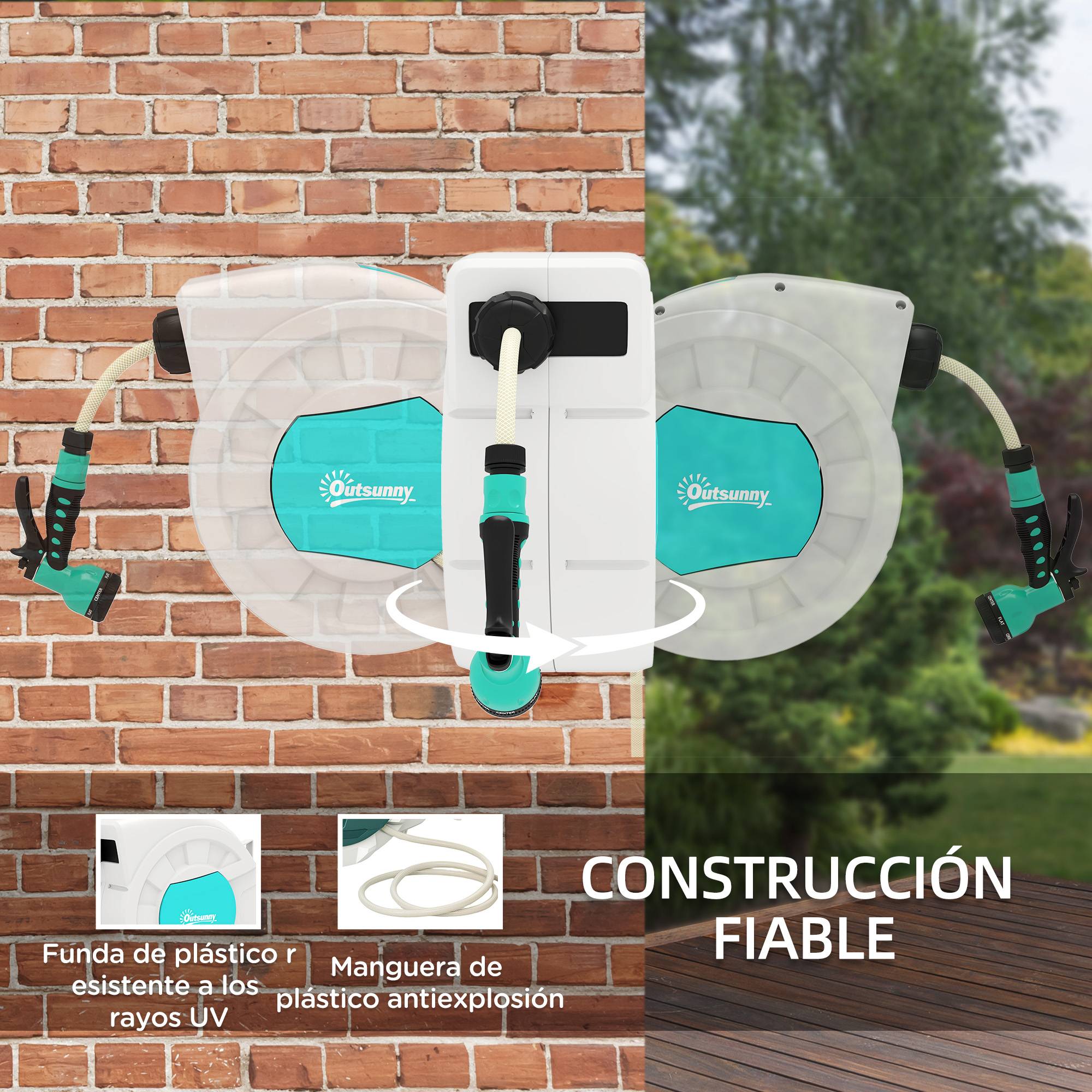 ComfortXL - Dévidoir mural rétractable plastique gris 20+2 m jardin pelouse arrosage 7 jets - ComfortXL Outdoor Living - Image 7
