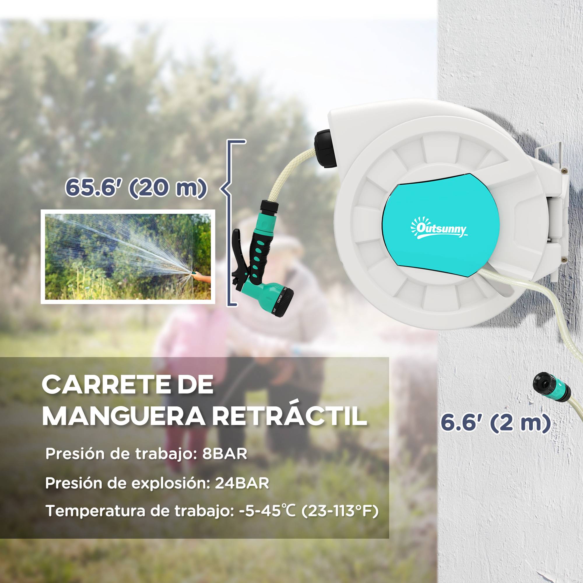 ComfortXL - Dévidoir mural rétractable plastique gris 20+2 m jardin pelouse arrosage 7 jets - ComfortXL Outdoor Living - Image 6