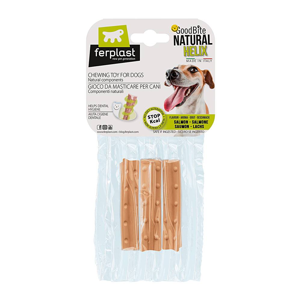 Ferplast - Ferplast GOODBITE NATURAL HELIX S jouet os à hélice pour l'hygiène dentaire, saveur de saumon, chien moyen-petit (3-10 Kg), naturel, 3 pièces de 16g - Image 1