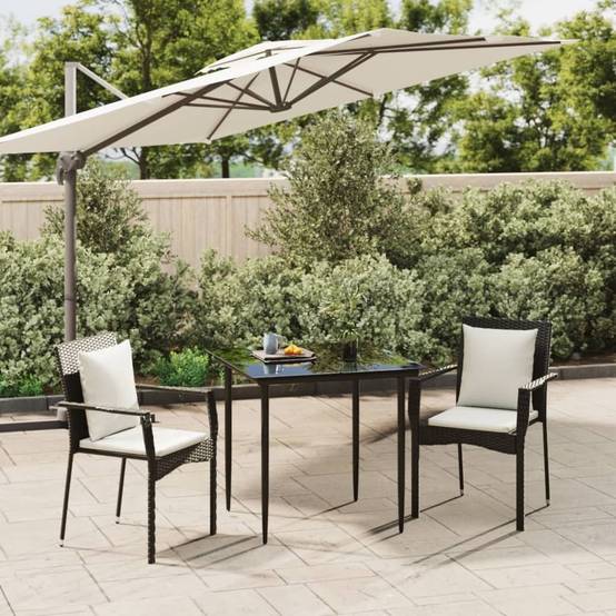 ComfortXL - Ensemble Bistro de Jardin 2 Personnes Résine Tressée Table Verre Noir et Crème – ComfortXL Outdoor Living - Image 1