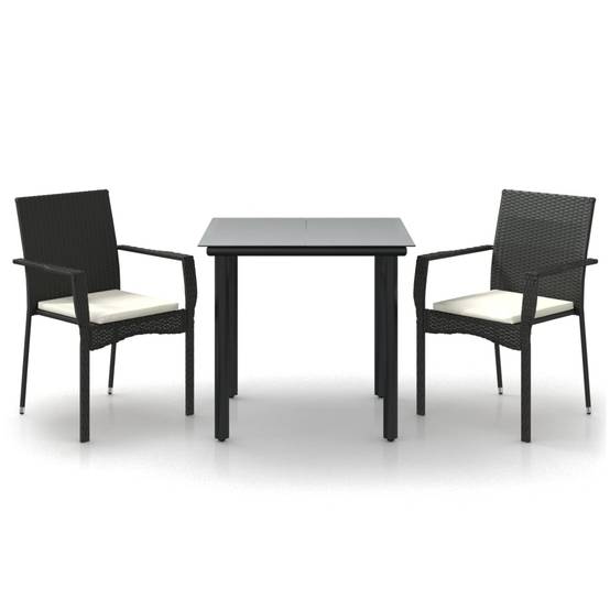 ComfortXL - Ensemble Bistro de Jardin 2 Personnes Résine Tressée Table Verre Noir et Crème – ComfortXL Outdoor Living - Image 2