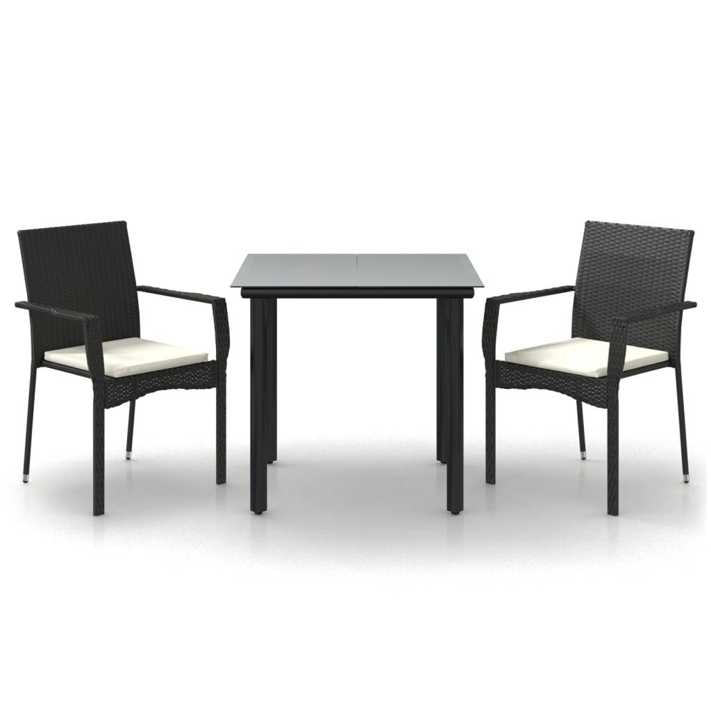ComfortXL - Ensemble Bistro de Jardin 2 Personnes Résine Tressée Table Verre Noir et Crème – ComfortXL Outdoor Living - Image 2