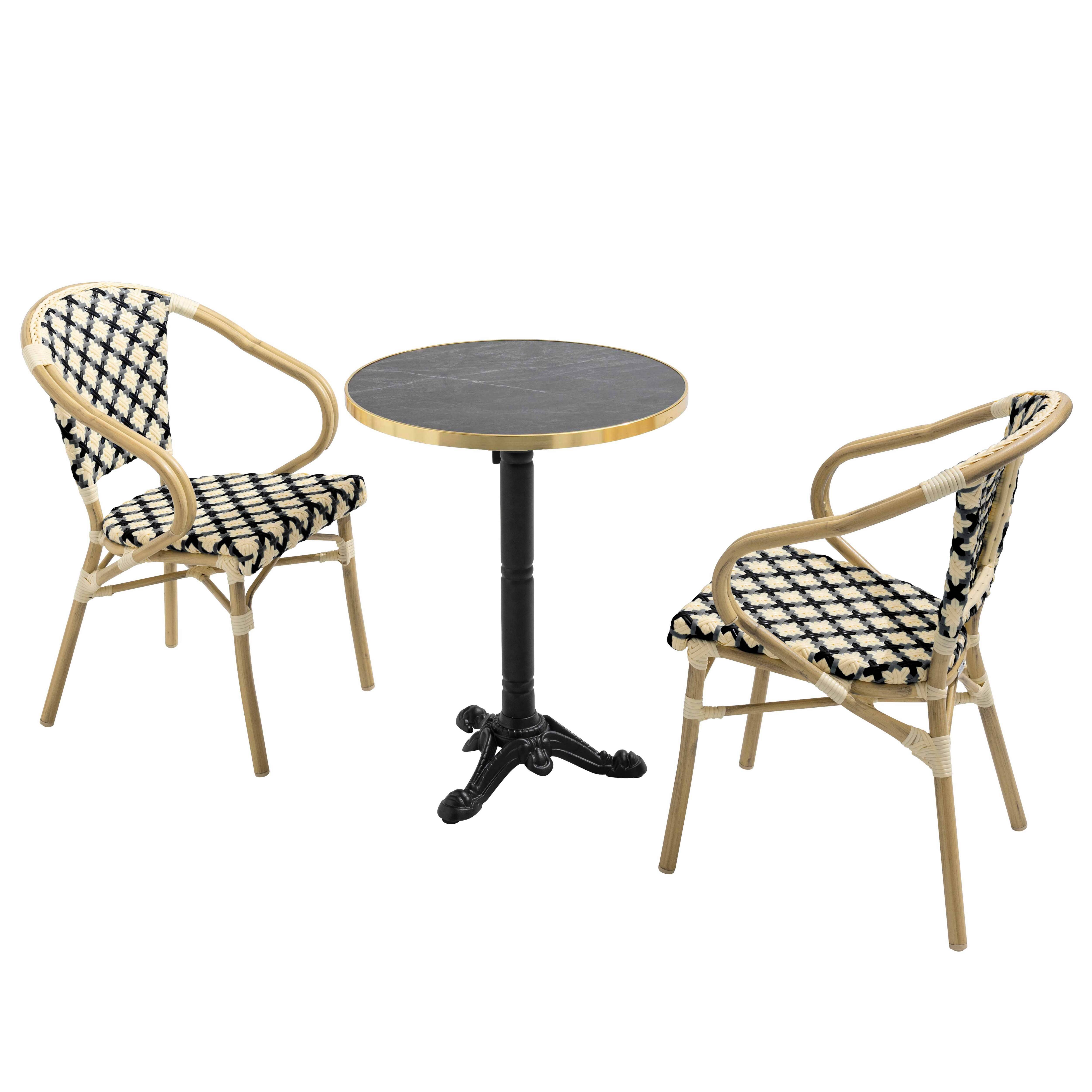 Oviala - Ensemble table de terrasse marbre noir et 2 chaises noir Montmartre - Oviala - Image 1