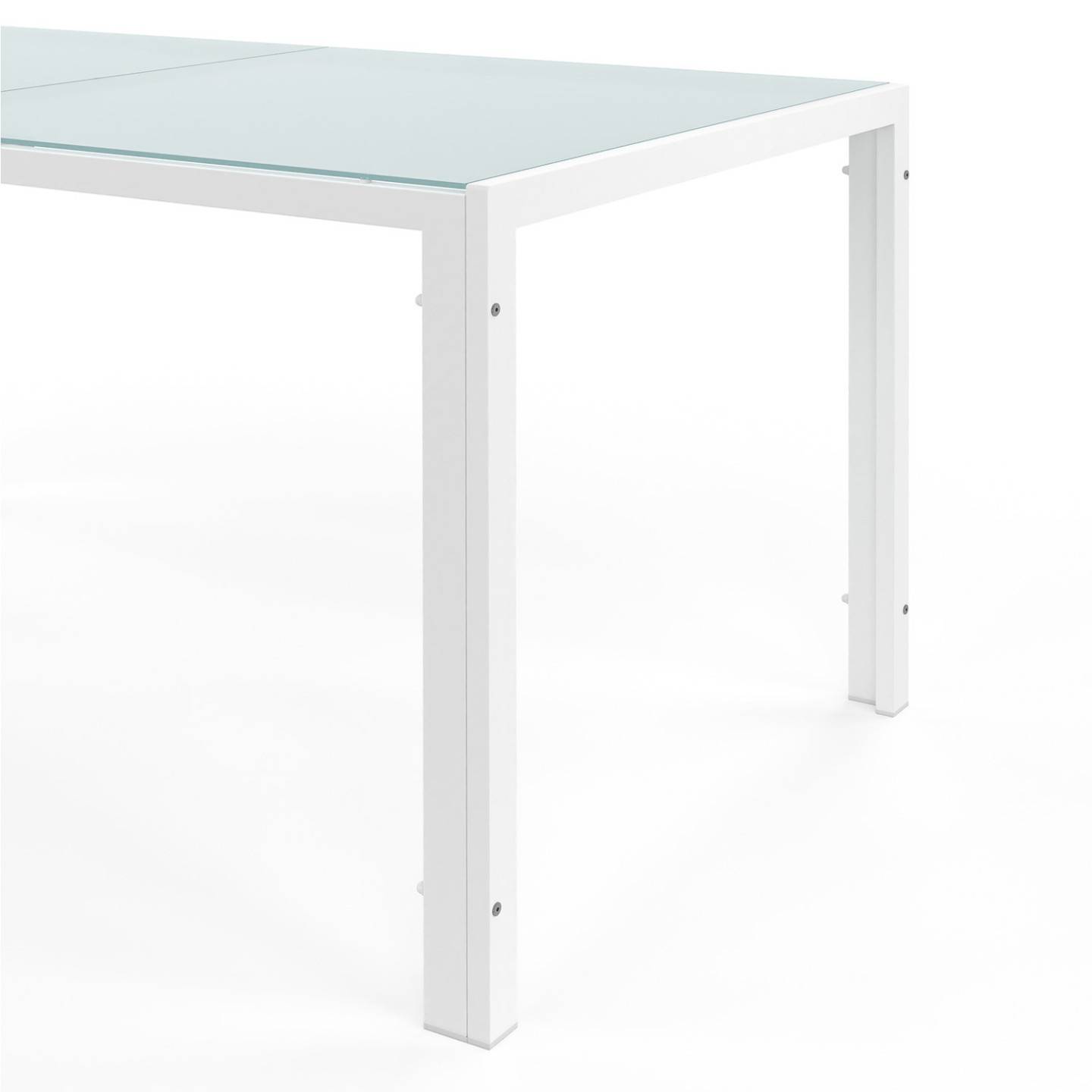 Salon de jardin MADRID table 190 cm et 8 chaises empilables blanc et beige - Image 7