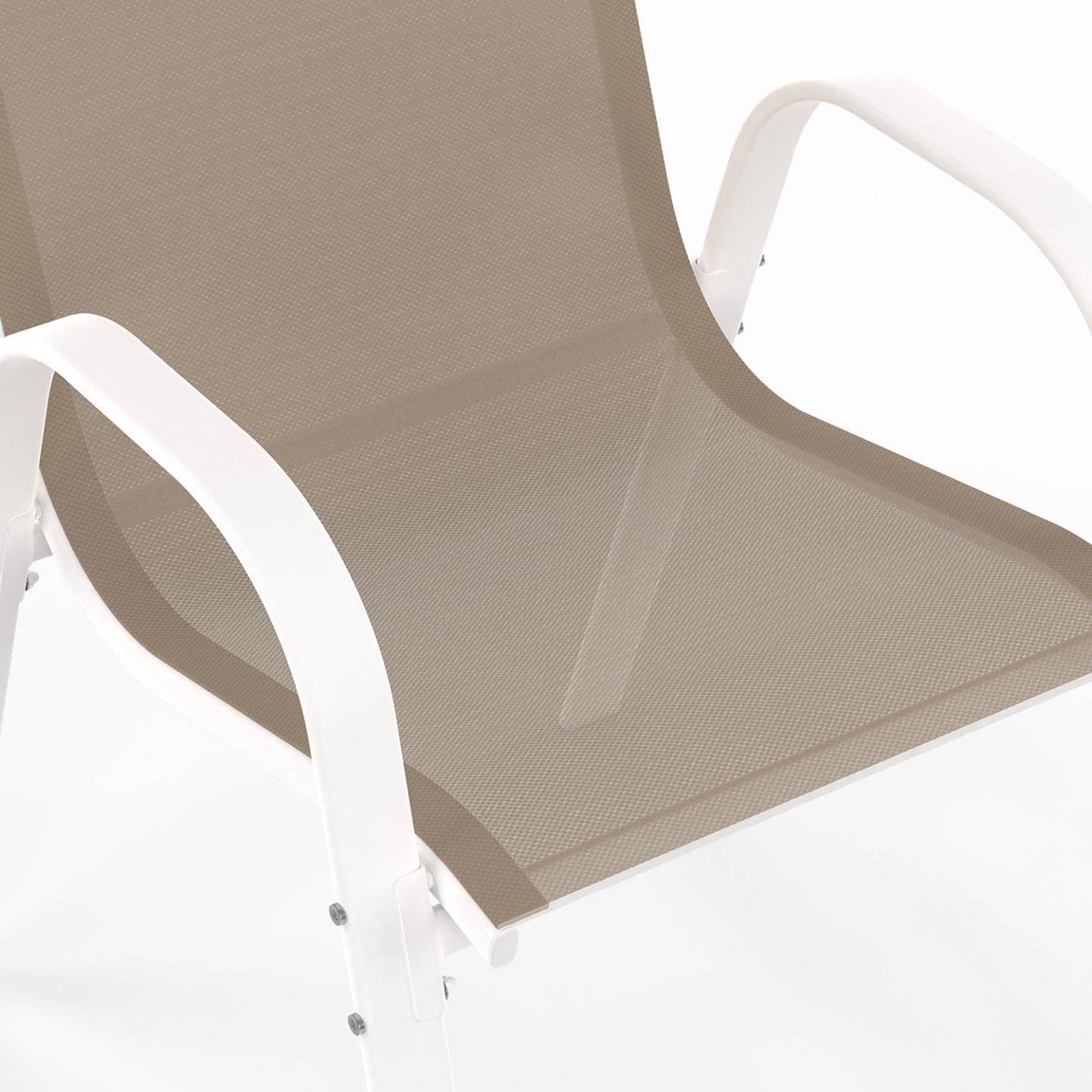 Salon de jardin MADRID table 190 cm et 8 chaises empilables blanc et beige - Image 8