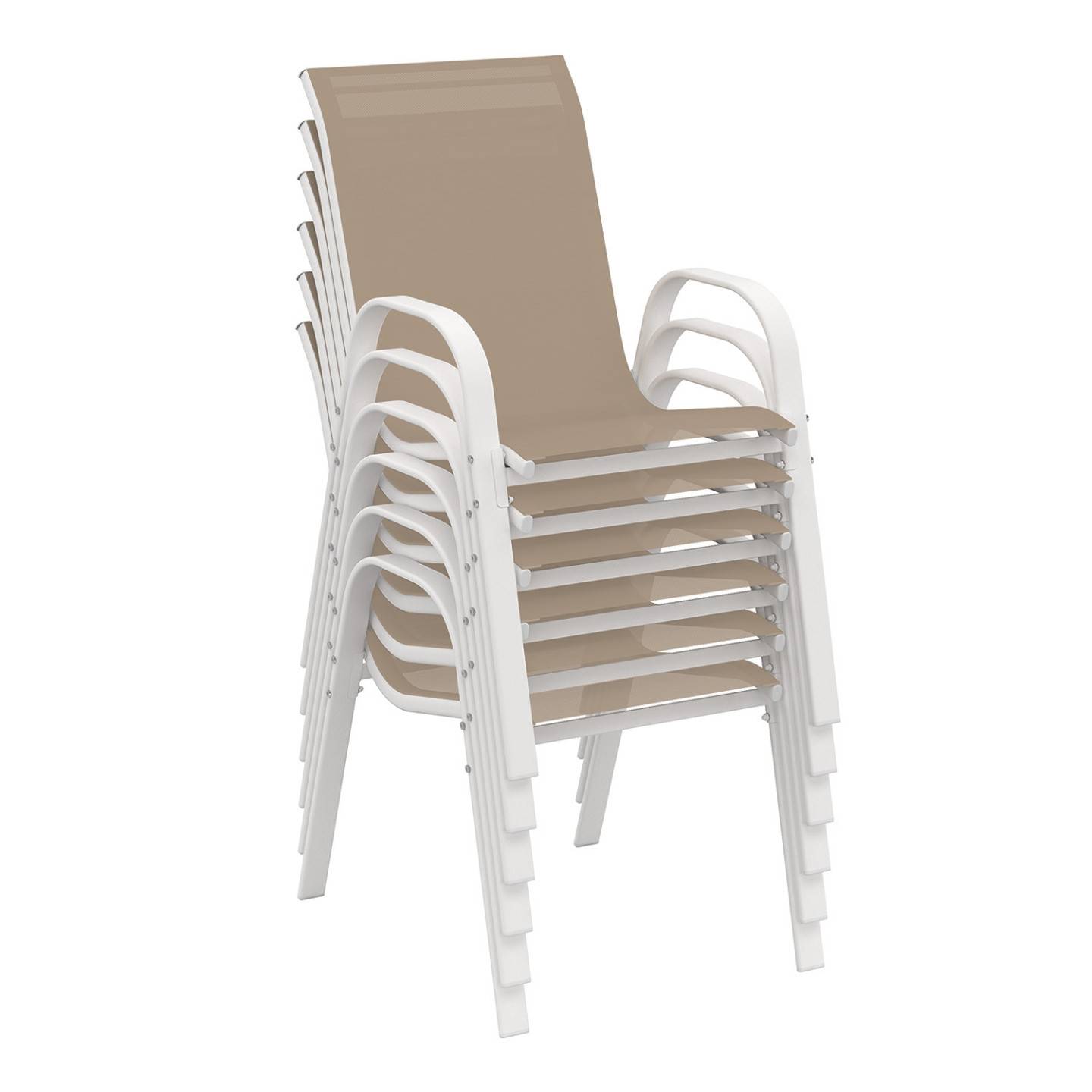 Salon de jardin MADRID table 190 cm et 8 chaises empilables blanc et beige - Image 4