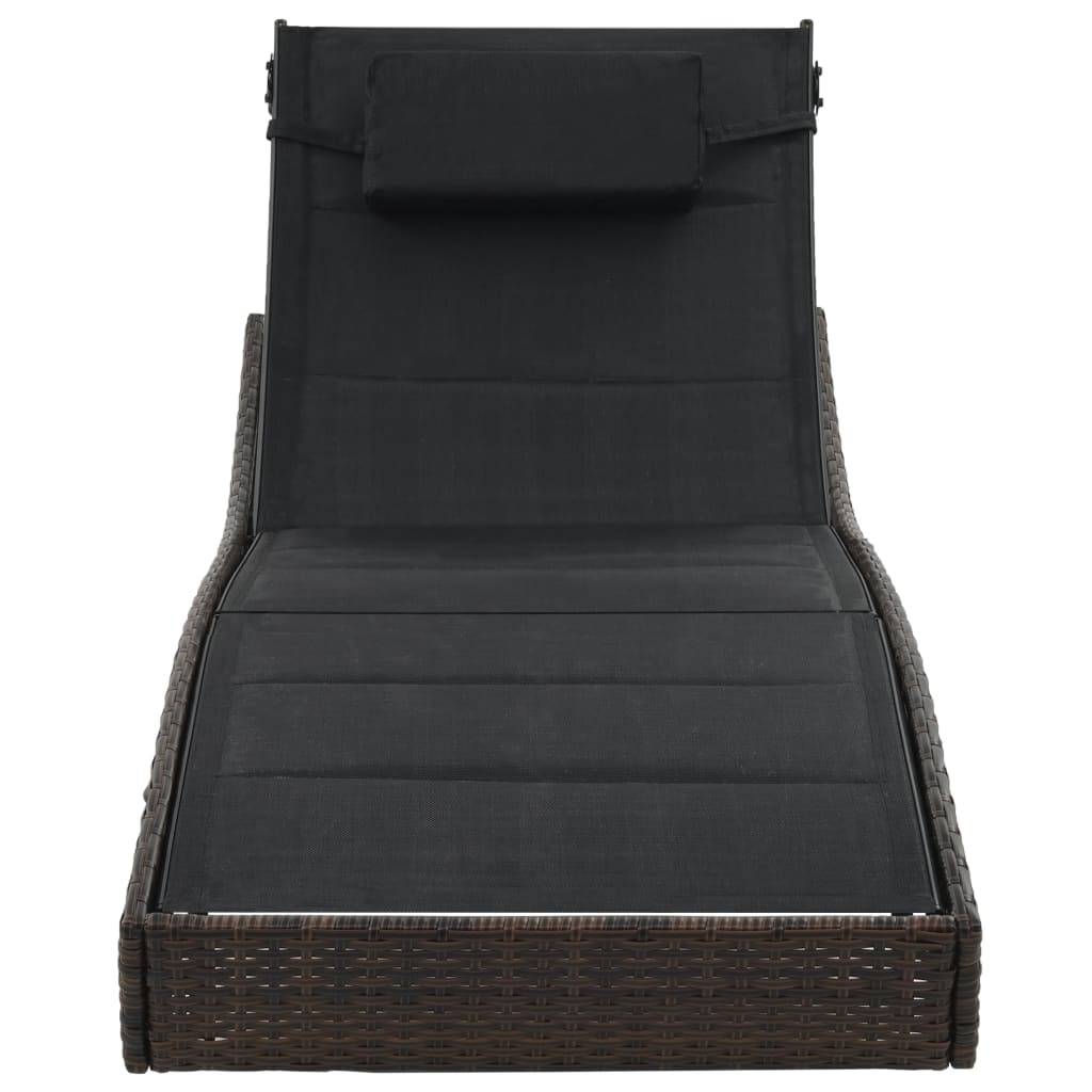 Helloshop26 - Transat chaise longue bain de soleil lit de jardin terrasse meuble d'extérieur résine tressée et textilène marron - Image 3