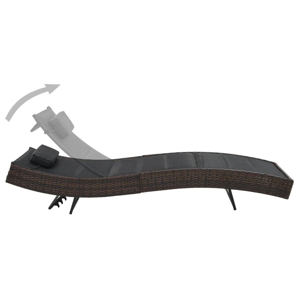 Helloshop26 - Transat chaise longue bain de soleil lit de jardin terrasse meuble d'extérieur résine tressée et textilène marron - Image 2