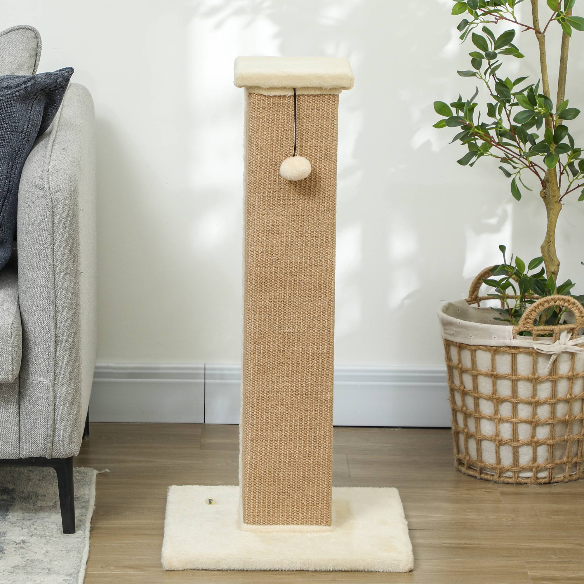 Griffoir pour chat, hauteur 81 cm, avec poteau en jute et balle suspendue, 41 x 41 x 81 cm, beige - Image 10