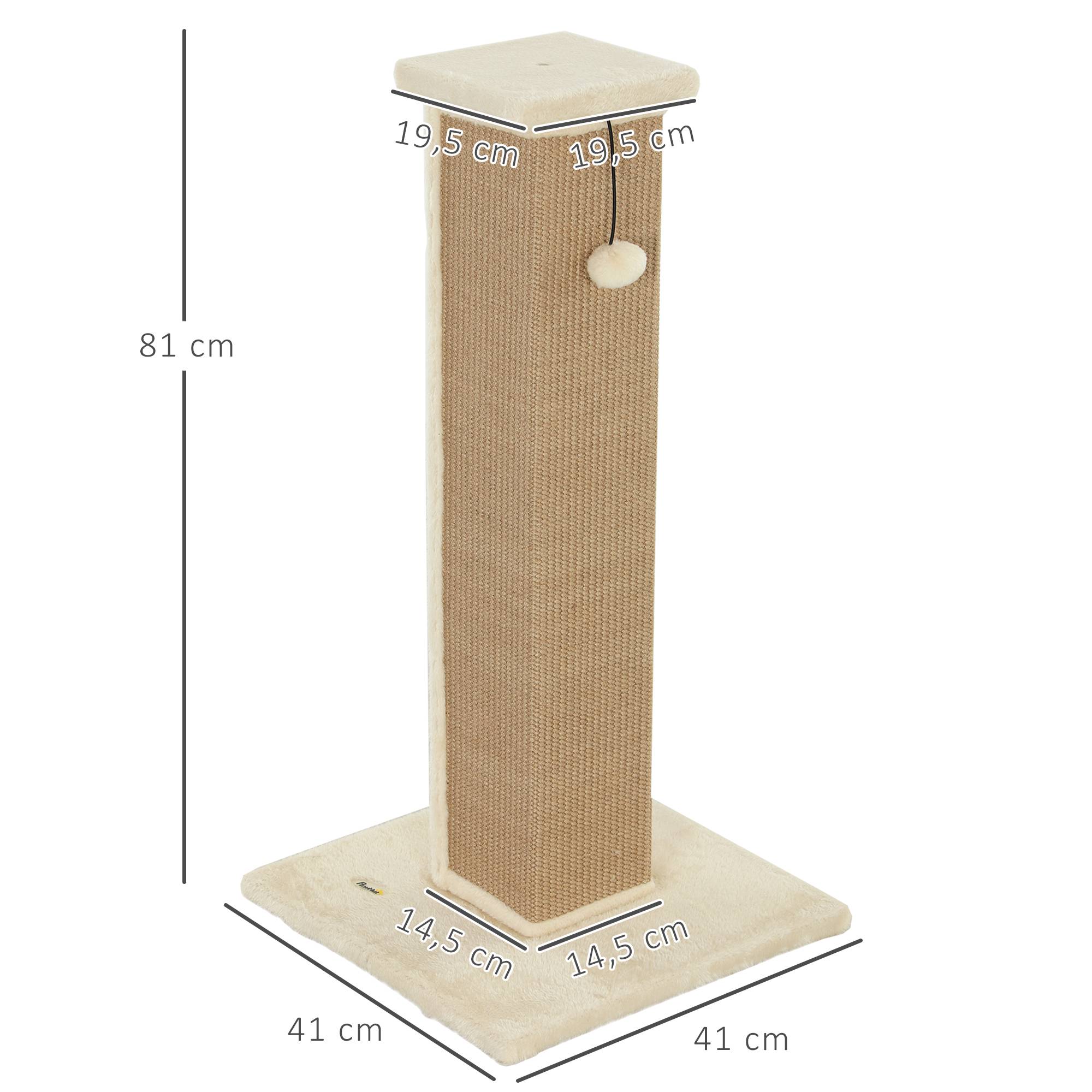 Griffoir pour chat, hauteur 81 cm, avec poteau en jute et balle suspendue, 41 x 41 x 81 cm, beige - Image 5
