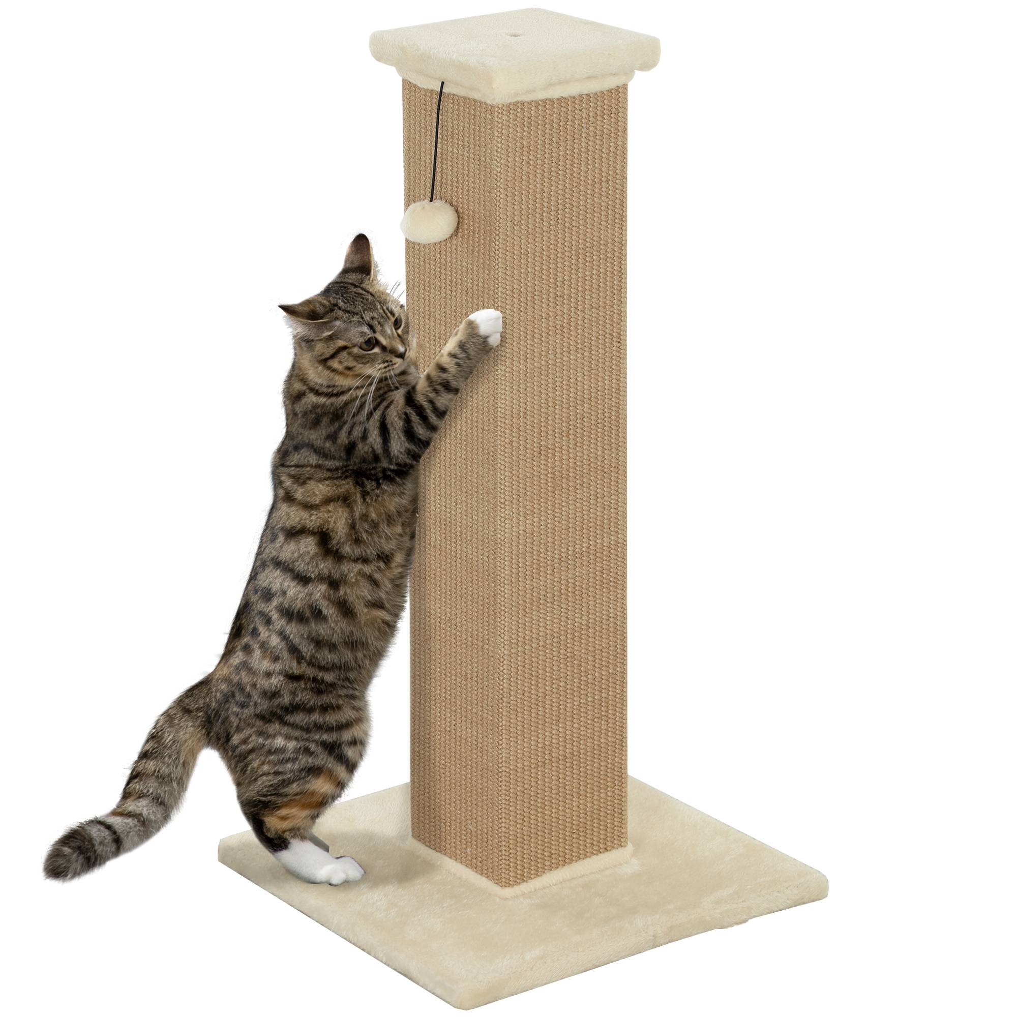 Griffoir pour chat, hauteur 81 cm, avec poteau en jute et balle suspendue, 41 x 41 x 81 cm, beige - Image 1