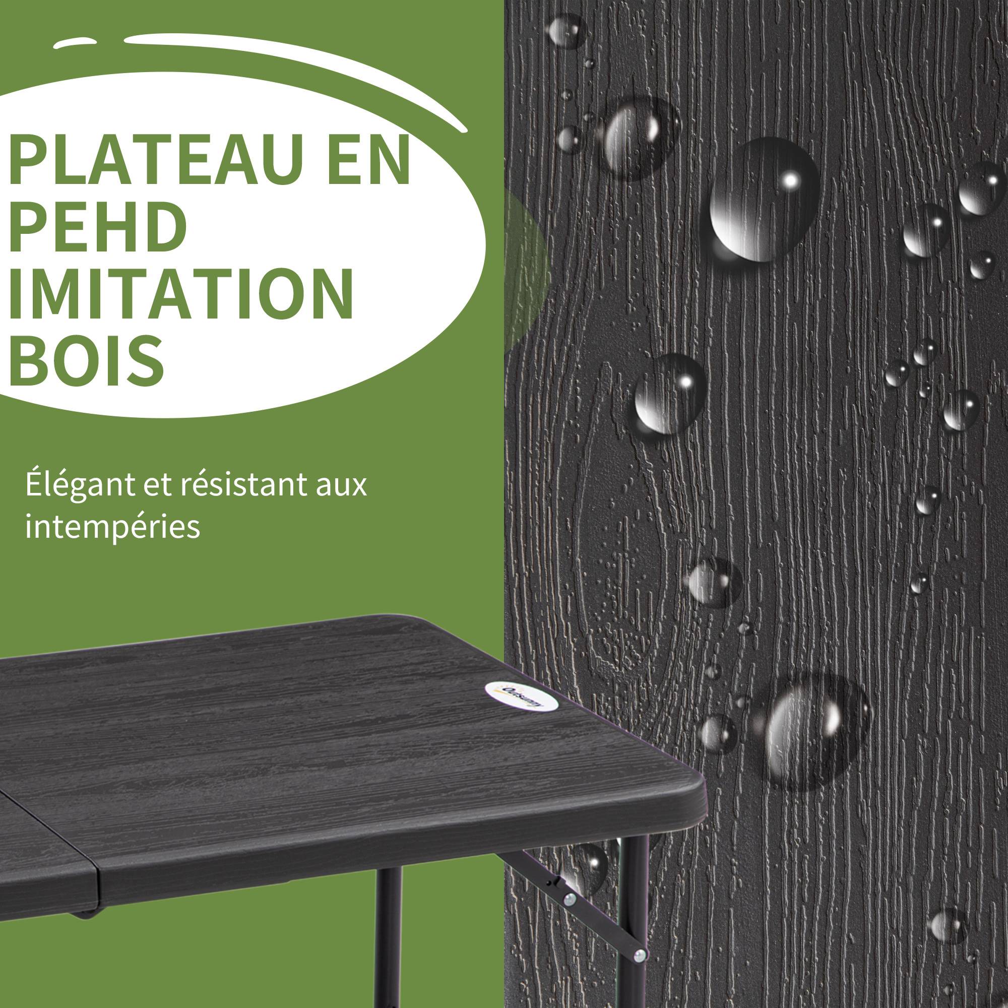 Table de jardin rectangulaire pliable camping pour 4 personnes hauteur réglable 118 x 60 x 74 cm - Image 9