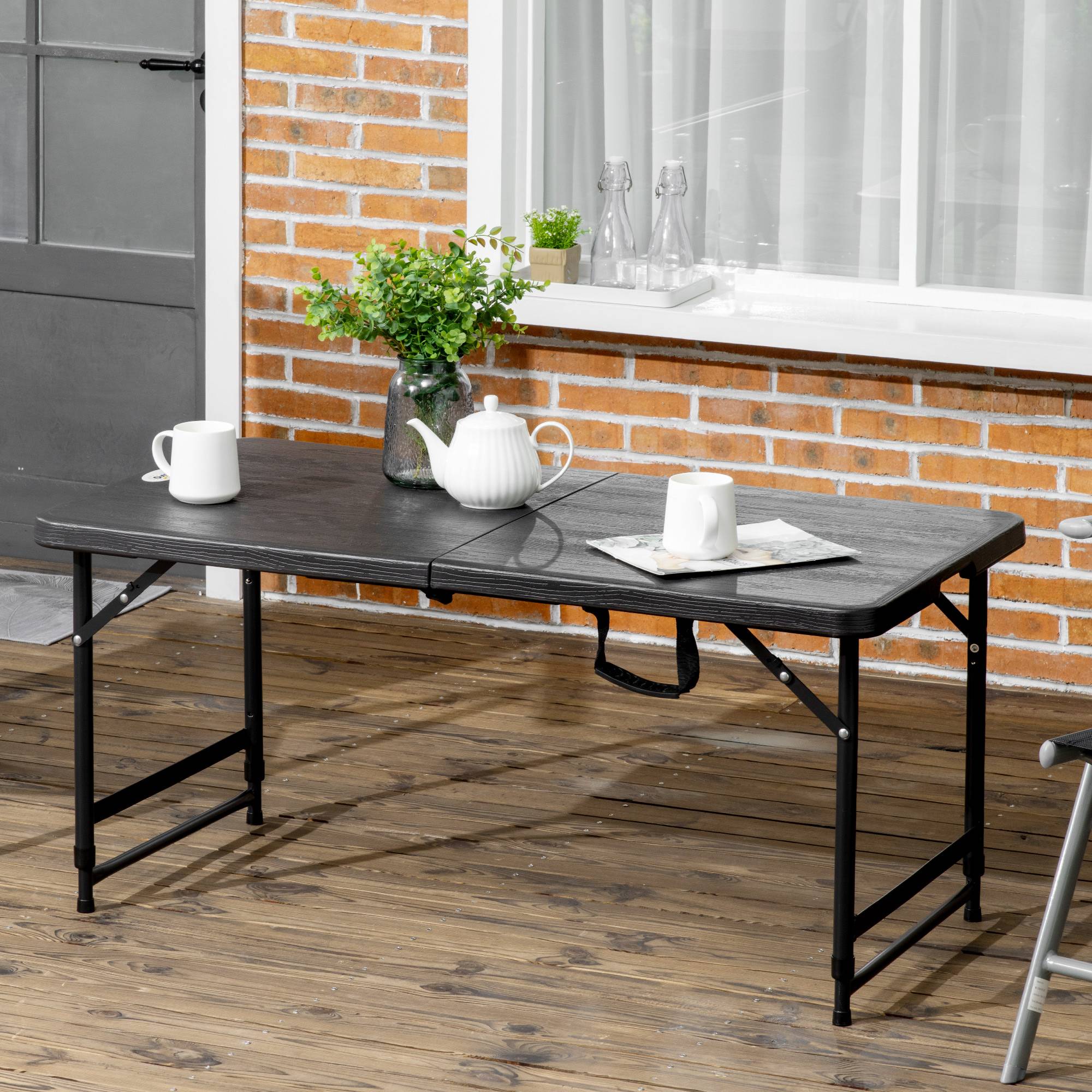 Table de jardin rectangulaire pliable camping pour 4 personnes hauteur réglable 118 x 60 x 74 cm - Image 3