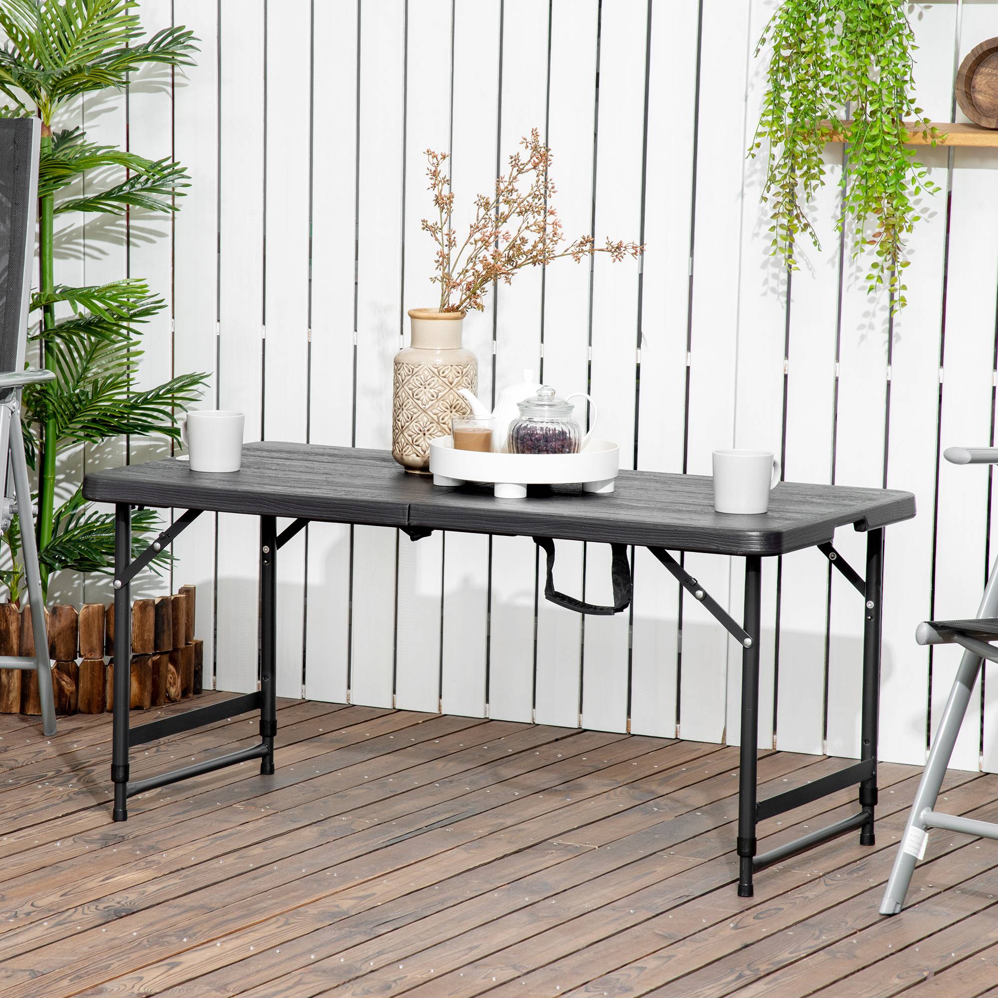 Table de jardin rectangulaire pliable camping pour 4 personnes hauteur réglable 118 x 60 x 74 cm - Image 4