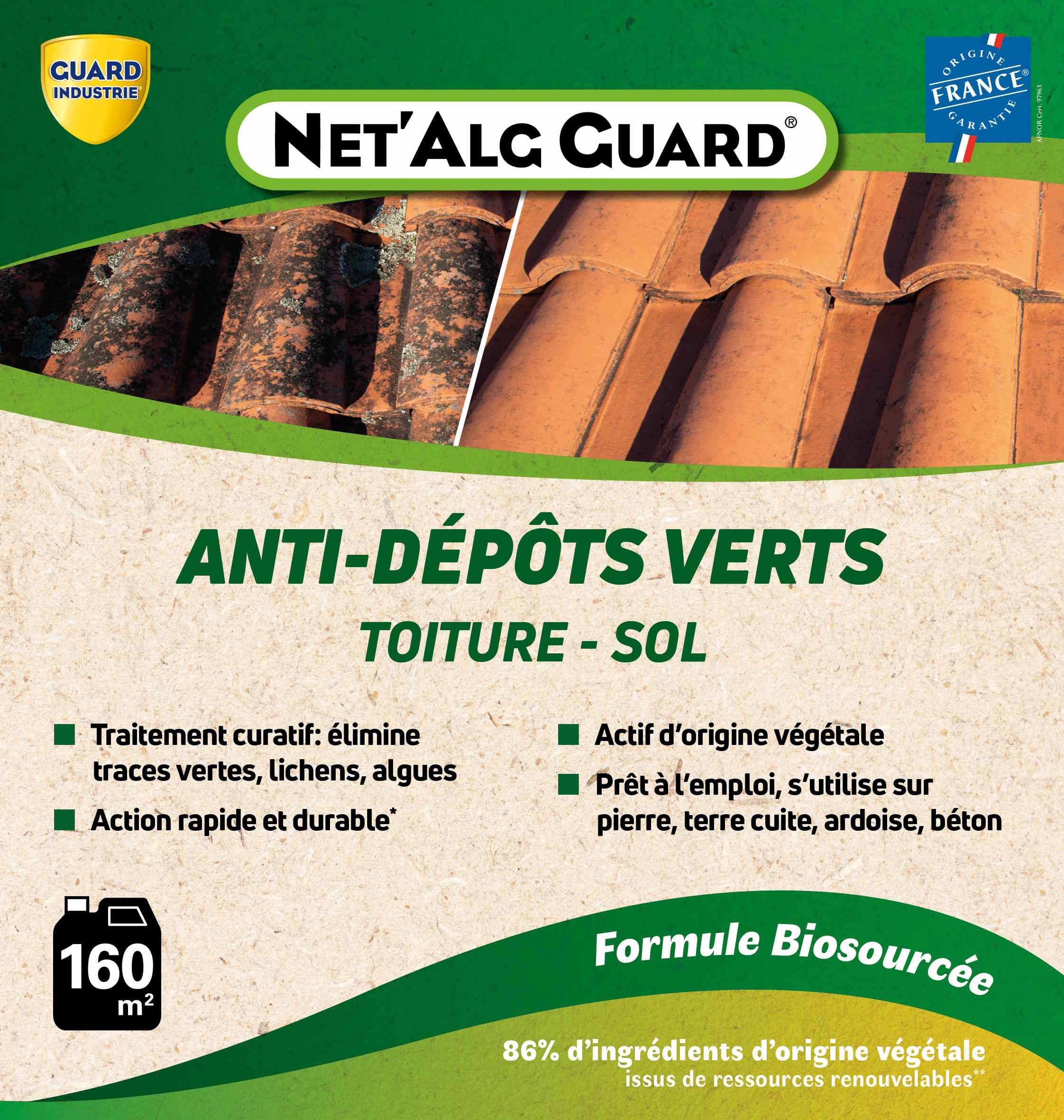 Net Alg Guard Action Visible dès 48 heures Traces Vertes Lichen Ingrédients Origine Végétale Français 4 X 4L 160 m2 - Image 2