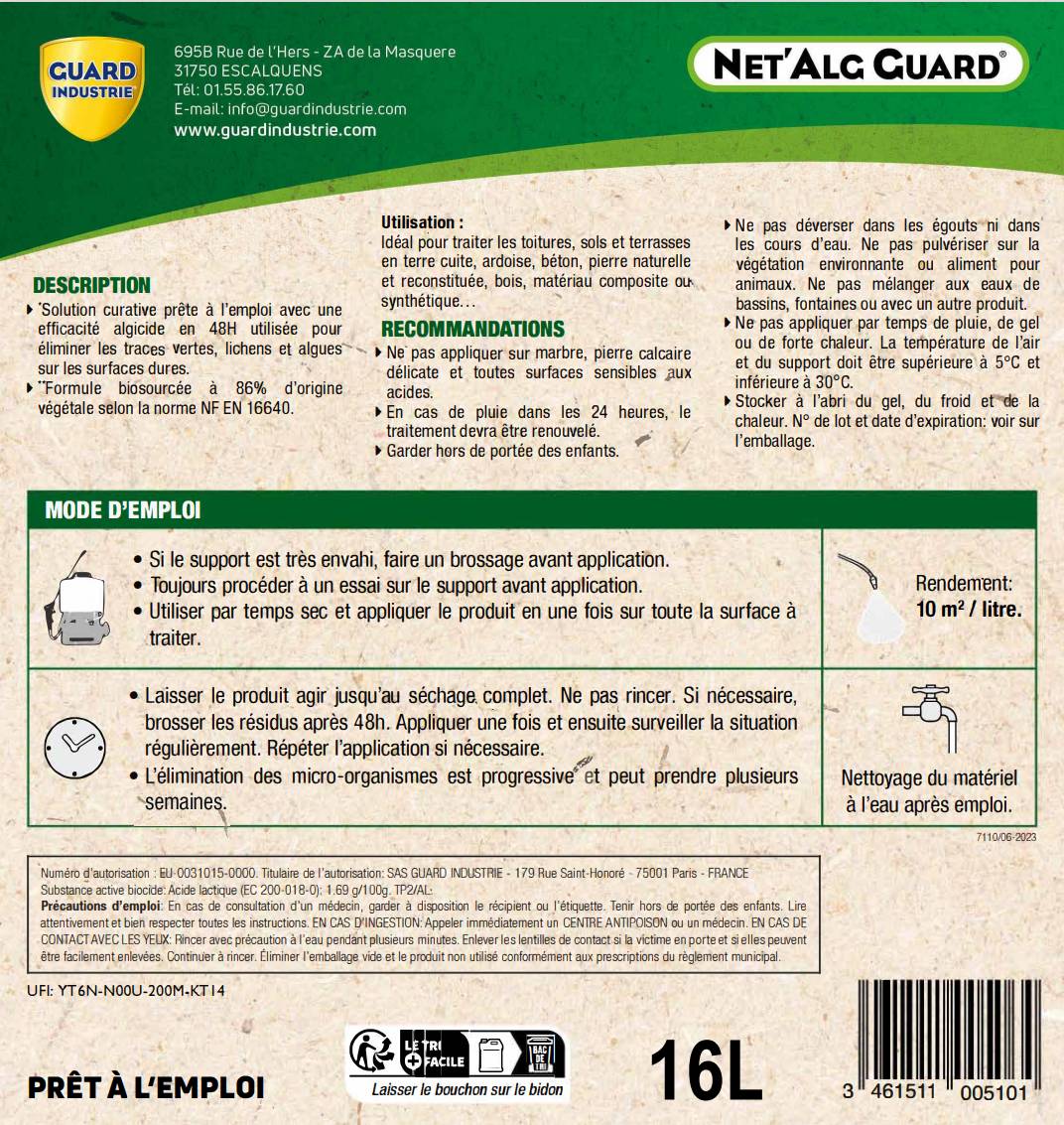 Net Alg Guard Action Visible dès 48 heures Traces Vertes Lichen Ingrédients Origine Végétale Français 4 X 4L 160 m2 - Image 7
