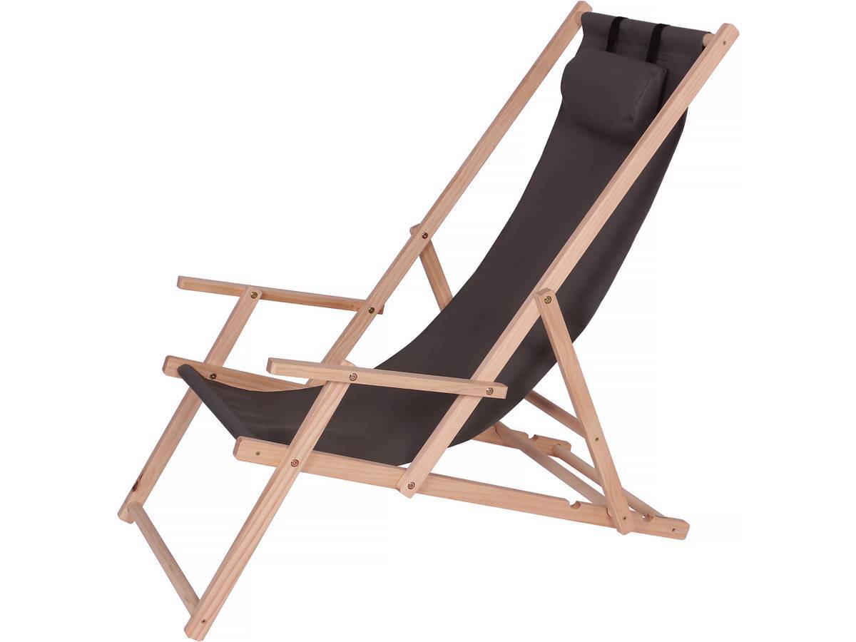 Habitat Et Jardin - Lot De 2 Transat En Bois "chilienne" Avec Accoudoir - 107 X 56.5 X 81 Cm - Gris Foncé -habitat Et Jardin - Image 3