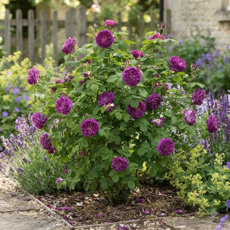 Rosier ancien Reine des Violettes à fleurs Rose/Violette - feuillage Caduc - Pot de 3L - 20/40 cm - Image 2