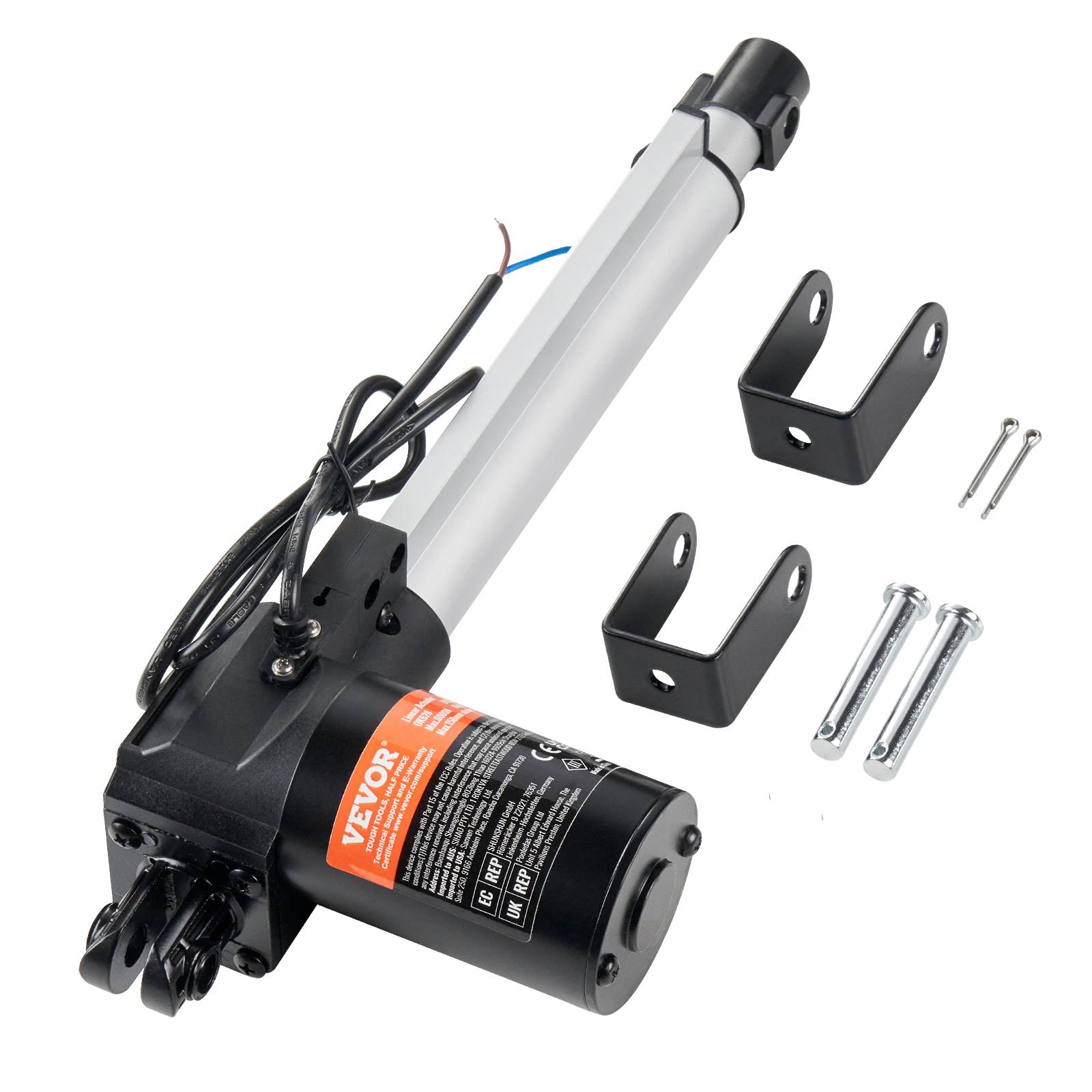 VEVOR Actionneur linéaire 12V 200mm 6000N 5mm/s, IP44, pour portes électriques, machines industrielles, navires. - Image 1