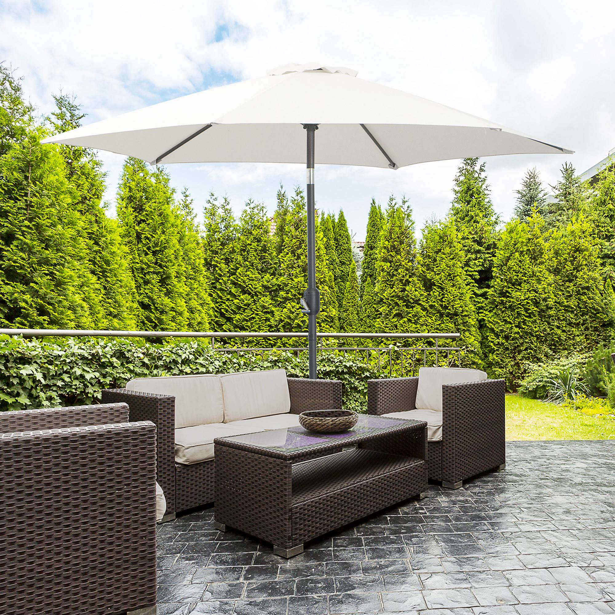 Parasol de jardin en aluminium Ø260x235 cm, inclinable, avec manivelle et 6 baleines métalliques, couleur crème, pour terrasse ou balcon. - Image 3