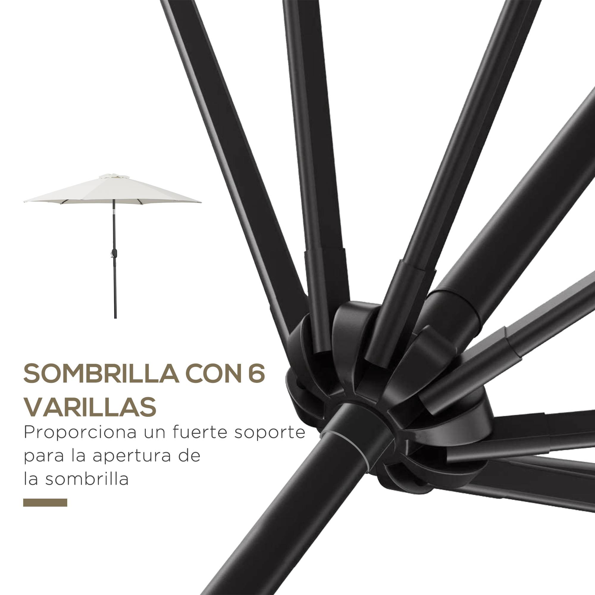 Parasol de jardin en aluminium Ø260x235 cm, inclinable, avec manivelle et 6 baleines métalliques, couleur crème, pour terrasse ou balcon. - Image 10