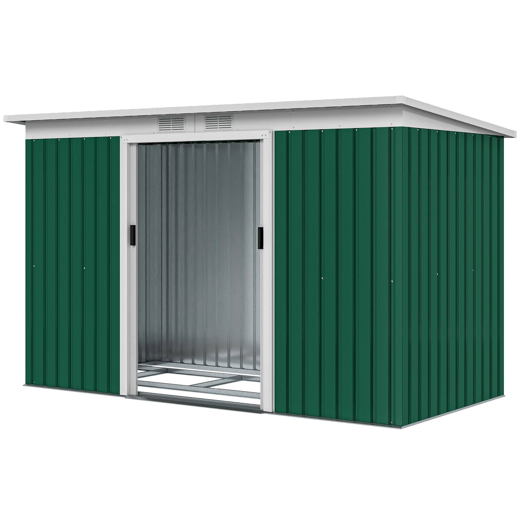 Abri de jardin tôle acier 280x130x172 cm avec portes coulissantes, cabanon extérieur vert foncé - Image 2