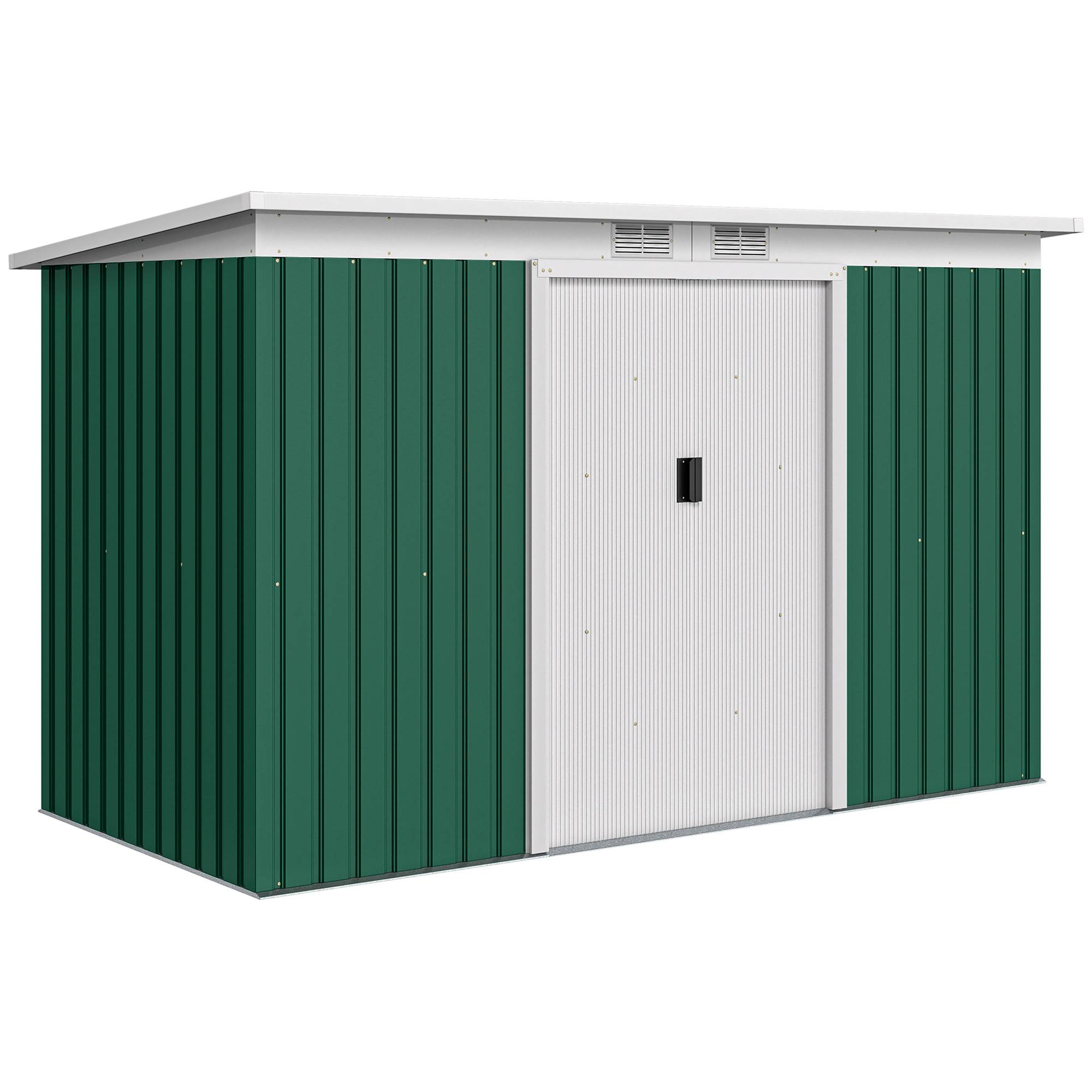 Abri de jardin tôle acier 280x130x172 cm avec portes coulissantes, cabanon extérieur vert foncé - Image 1