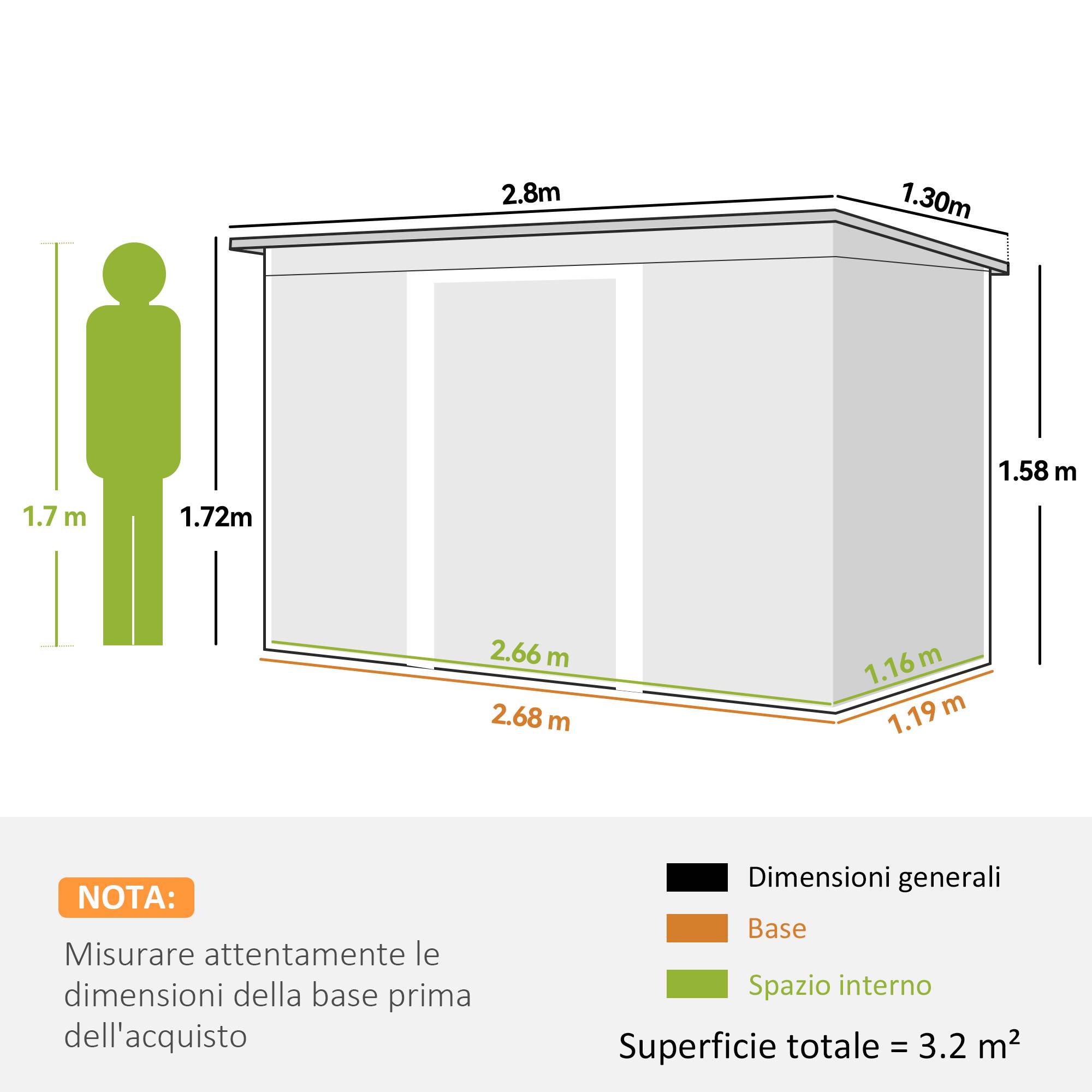 Abri de jardin tôle acier 280x130x172 cm avec portes coulissantes, cabanon extérieur vert foncé - Image 5